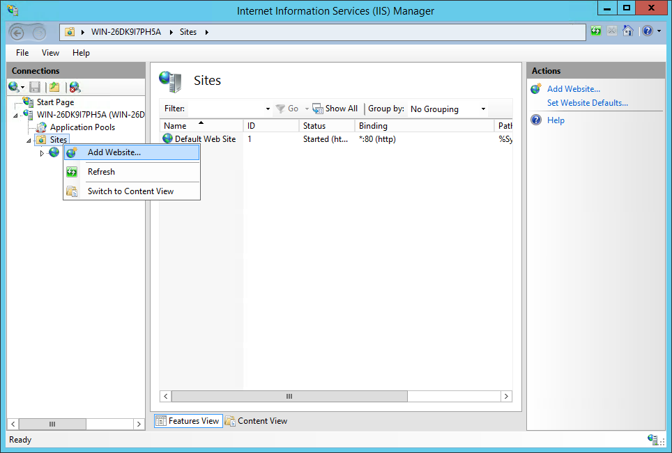Add website within IIS
