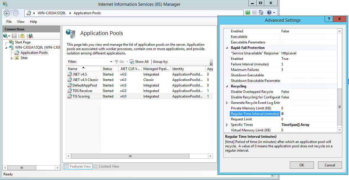 Disable Application Pool recycling